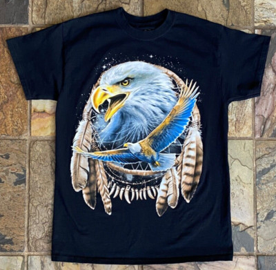 Men's/Women's DOM Bald Eagle Dream Catcher Graphic Black T-Shirt
