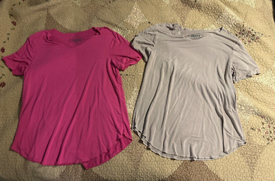 Crazy Train Shirt Women Small Soft Short Sleeve Hot Pink and Tan/Taupe Lot of 2