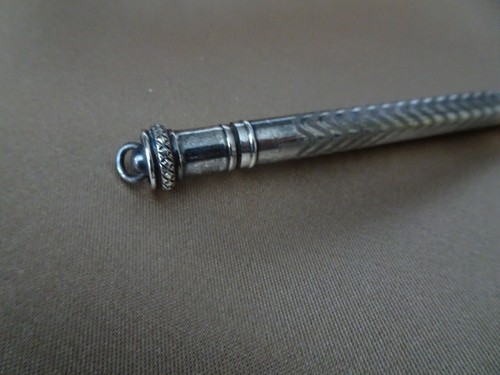 ELEGANT Sterling Silver Antique Pencil,Lovely Engraved Pattern, Wear On Chain or - Picture 2 of 3
