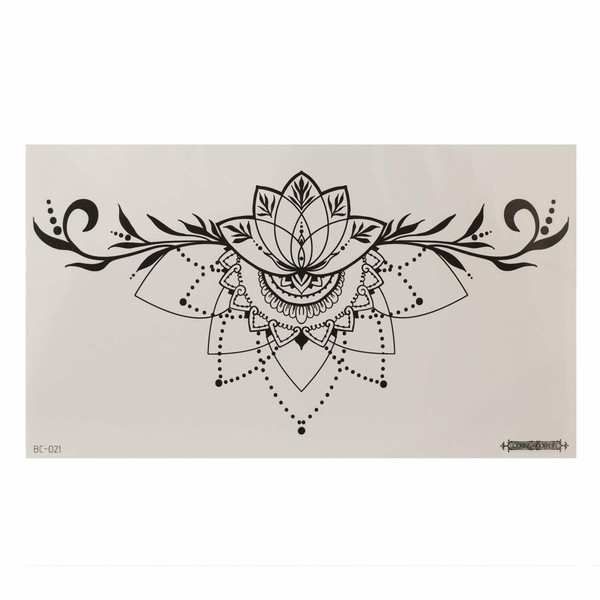 1 X Xl Lotus Tattoo - Underboob In Schwarz - Temporary Body Tattoo - BC021 (1)-image