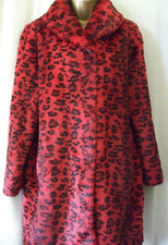 Very Rare Iconic Biba Size 8 Red & Black Leopard Faux Fur Coat