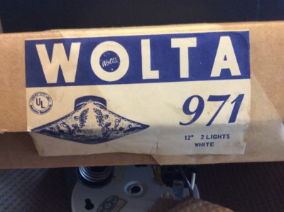 Rare Vintage Wolta 971 12  White Scroll 2 Light Glass Shade Ceiling Light In Box