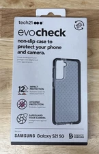 Tech21 EvoCheck Case for Samsung Galaxy S21 5G, Smokey Black Flexible Gel Cover