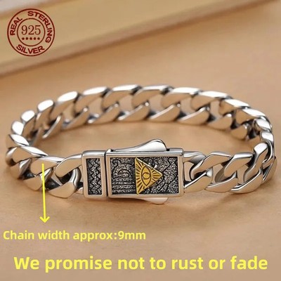 925 Sterling Silver Cuban Link Bracelet Geometric Chain Unisex Jewelry