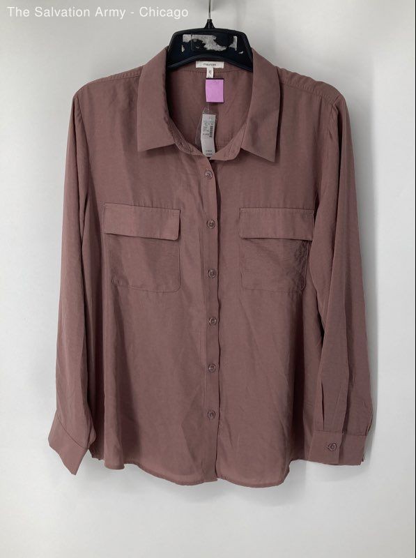 Maurices Womens Mauve Collared Long Sleeve Pockets Button-Up Shirt Size 2XL