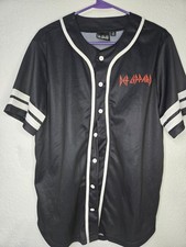 Def Leppard Shirt Mens Medium Black Baseball Jersey Button Front Band Graphic