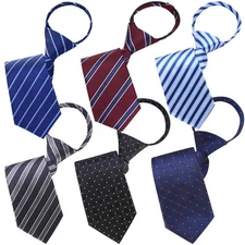 6 PACKS Men Necktie Regular/Extra Long Adjustable Pre Tied Clip on Easy Zipper