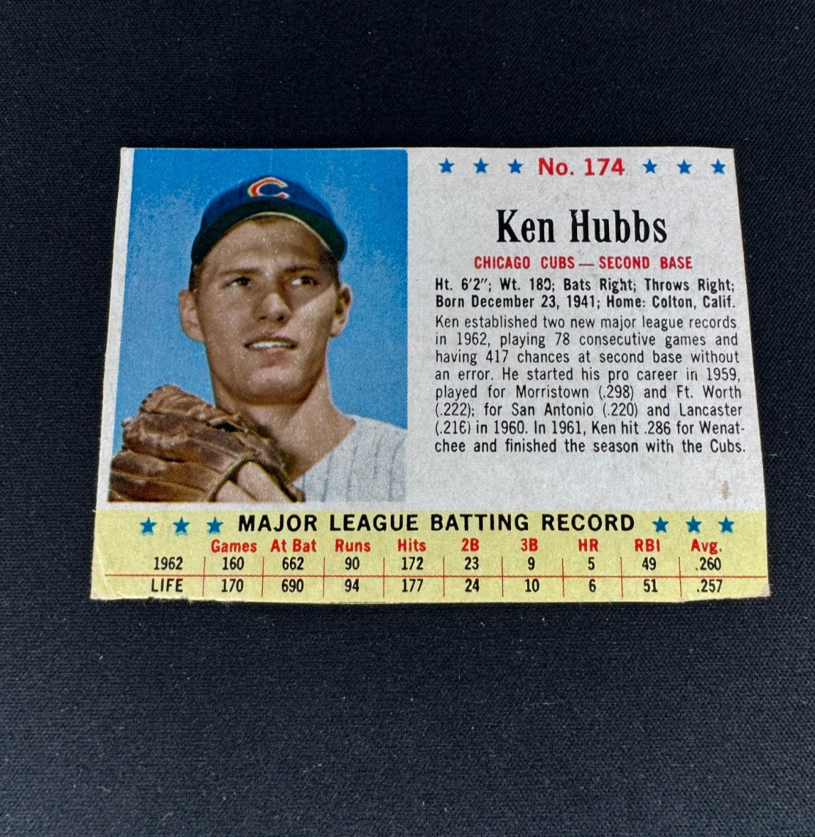 1963 Post - Ken Hubbs #174 Hand Cut