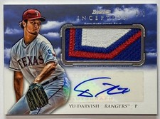2013 Bowman Inception Yu Darvish Game Used Jumbo Patch Auto 1/1 Rangers SSP RARE