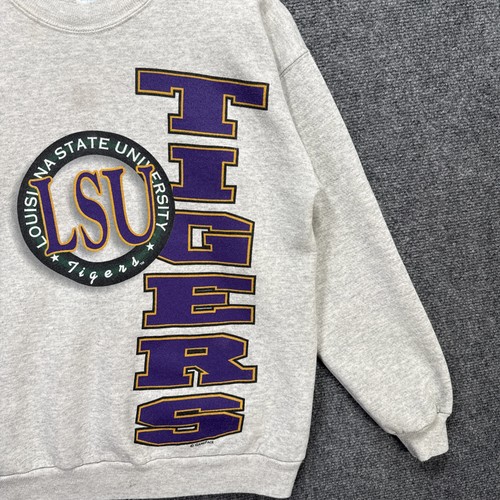 Vintage LSU Tigers Sweatshirt Mens Small Gray 90s Louisiana College Football USA - Picture 2 of 7