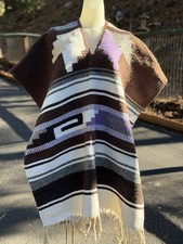 Tradtional Mexican Falsa Blanket Poncho Serape With Fringe Western Cowboy OSFM