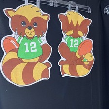 Raccoon Football Cut n Sew Cotton Pillow Fabric Panel 19 in tall Vintage 70s