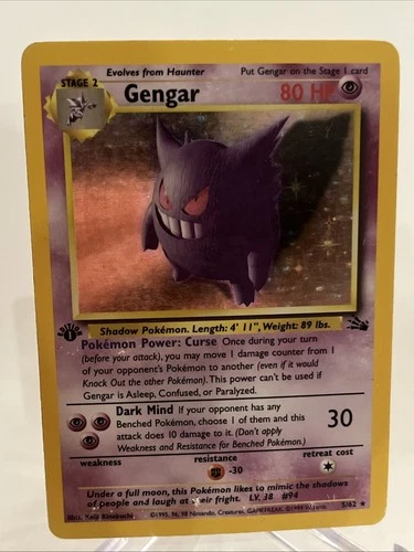 1999 Pokémon TCG Fossil 1st Edition Gengar Holo Rare Card 5/62 HP
