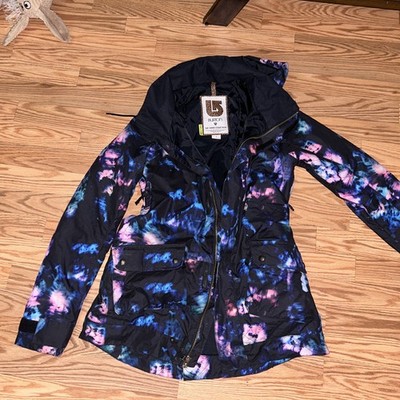 BURTON TWC CHARLIE  Hooded Tie Dye Black Snowboard Jacket w/o fur on hood 