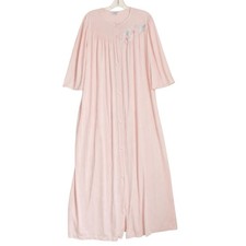 Vintage 70s Lorraine Nightgown Robe Size M Pastel Pink Applique Floral Nylon USA