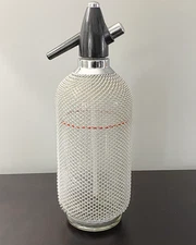 Vintage Silver Wire Mesh Glass Seltzer Bottle Syphon Spritzer Bar Decor