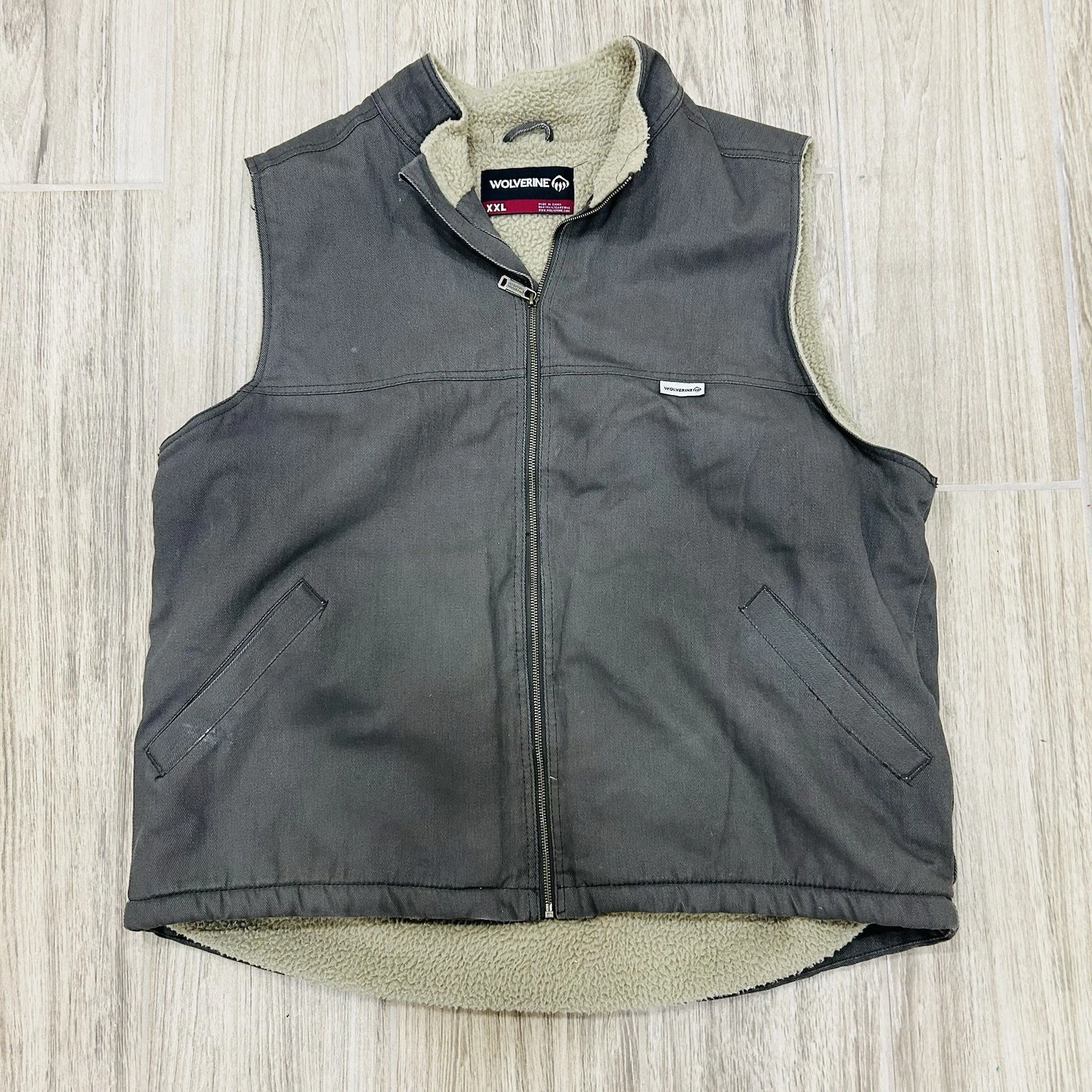 Wolverine Sherpa Lined Upland Full Zip Vest Mens XXL Grey Denim Work Wear