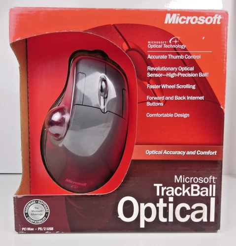 New Old Stock Open Box Microsoft Track Ball Optical Mouse D67-00001
