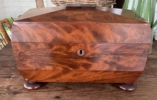 Large Georgian Mahogany Sarcophagus Tea Caddy 14" Bun Feet c1820s Double + Bowl