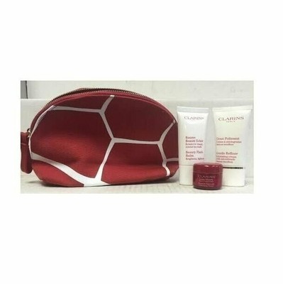 Clarins 3 piece set- .5 beauty flash balm+ gentle refiner+ perfecting touch+ bag