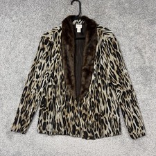 Chicos Jacket Size 1 Animal Print Faux Fur Collar Crinkle Boho Mob Wife Glam Y2K