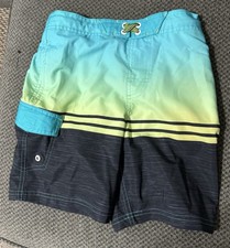 Wonder Nation Boys Swim Trunks Size Medium 8 With Pockets Striped Blue Green