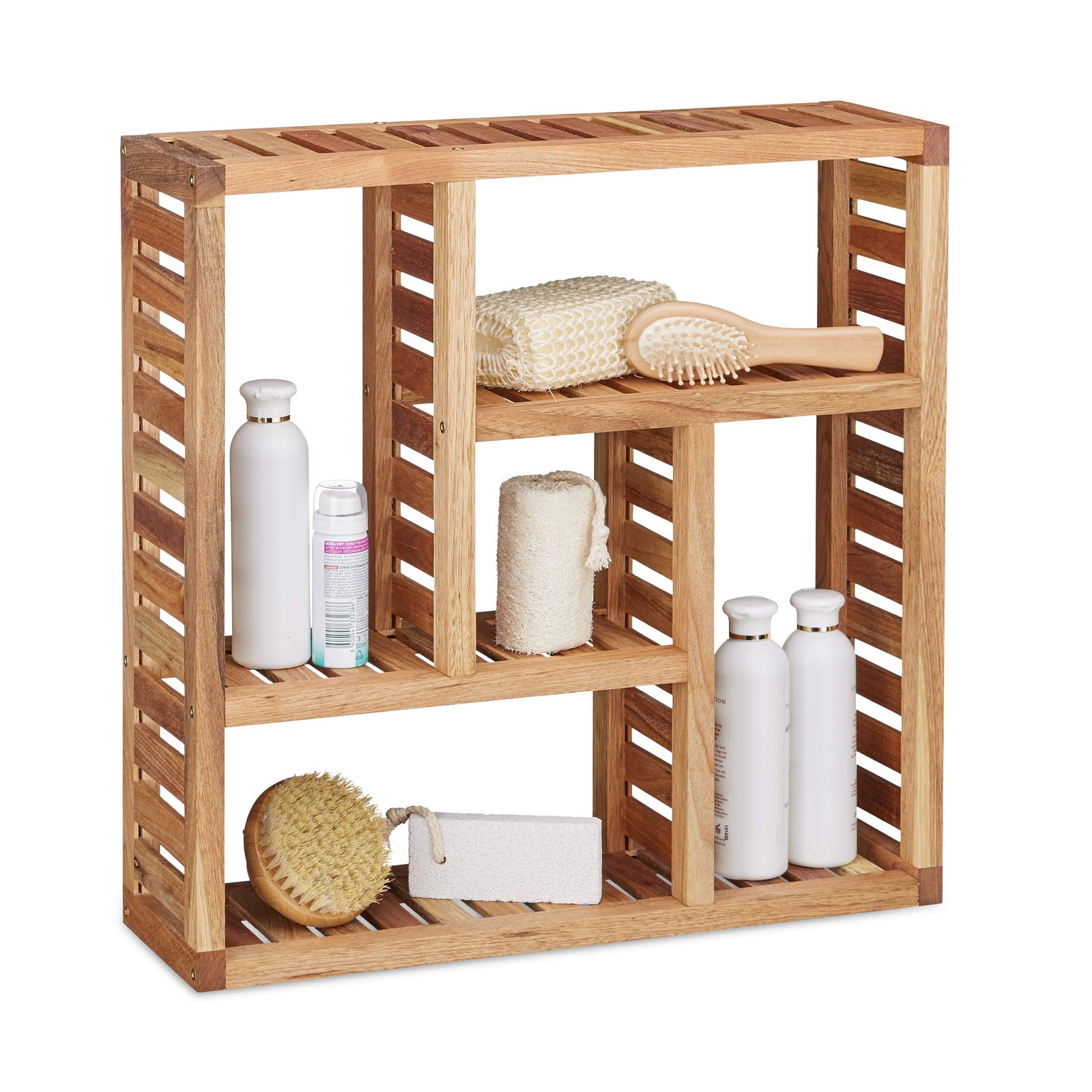 Étagère murale salle de bain bois de noyer et bibliothèque 5 compartiments gain de place