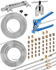 25 ft 3/16in &1/4in -Plated Brake Line Flaring Tool Kit, Includes 3-in-1 Tube...