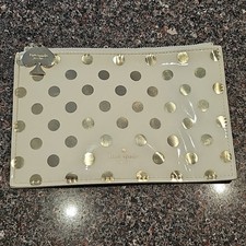Kate Spade Gold Polka Dot Pouch Pencil Holder Zip Closure Make Up New York