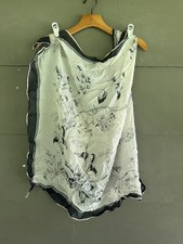 Vintage SILK Green And Off White FLORAL Scarf Japan Romantic Whimsical