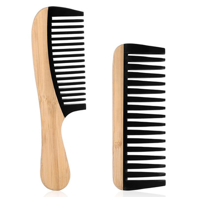 2pcs Wooden Wide Tooth Comb Anti-Static Large Bamboo Detangling Hair Combs
