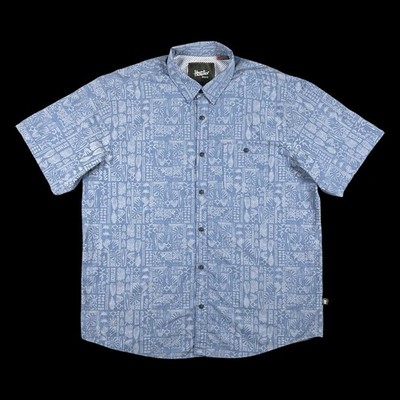 Howler Bros Shirt Mens XL Blue Short Sleeve Geometric Tropical Hawaiian Tribal