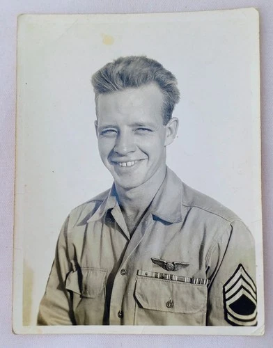 Vintage 1940s WW2 US Military Airforce Sergeant Photograph Picture 4.25" x 3.25"