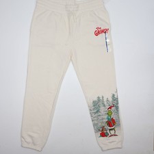 The Grinch Dr. Seuss Men's Cream Fleece Jogger Sweatpants Max Christmas Holiday