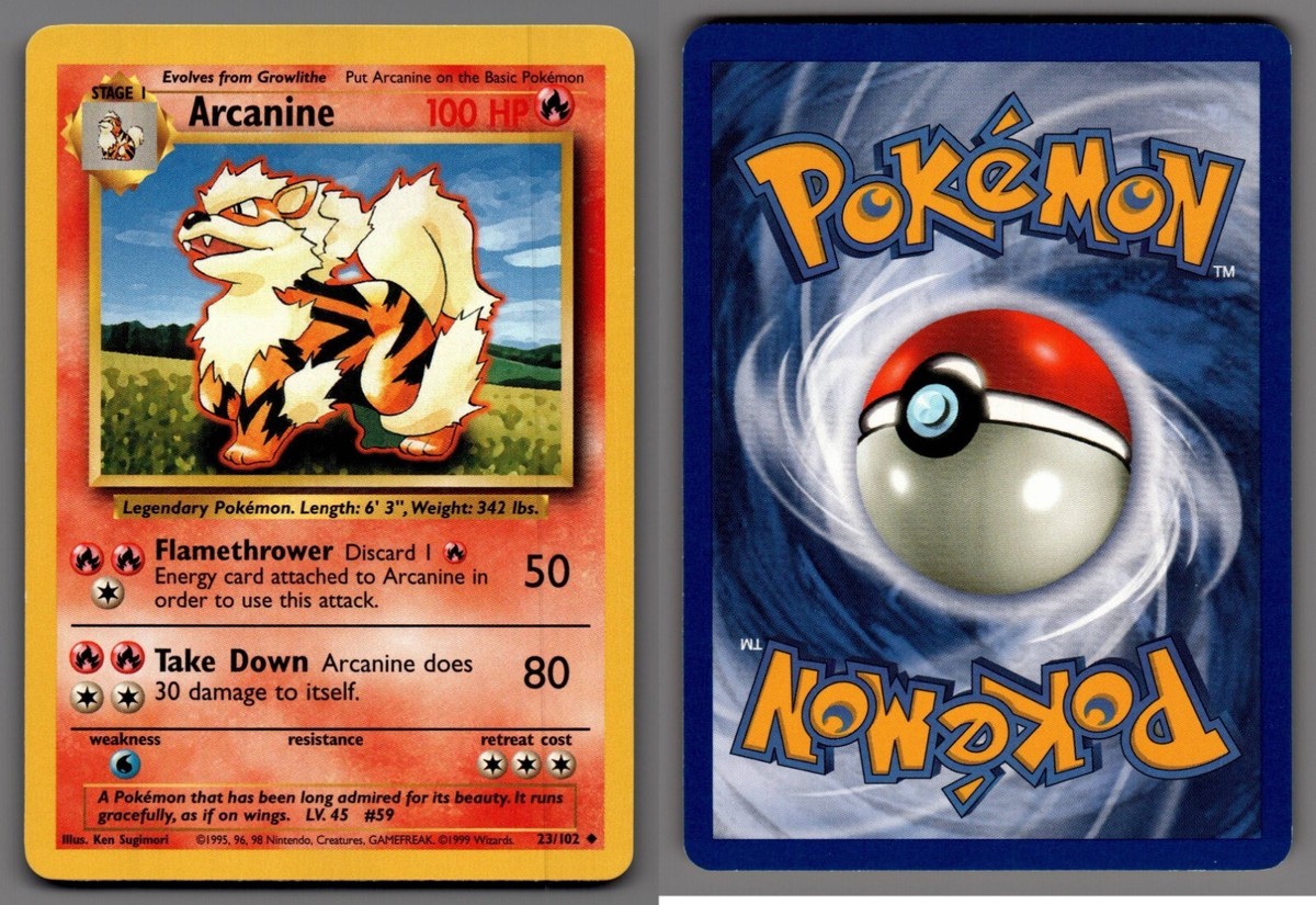 1999 Pokemon, Base Set, #23/102 Arcanine, Uncommon