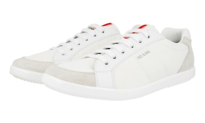 PRADA Wildleder Bike Mesh LINEA ROSSA Sneaker - 4E3229 Weiss - NEU -  10 44