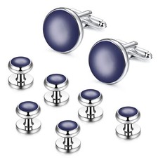 Cuff Links Mens Stainless Steel Cuff Links and Studs Set Gold Black Cufflinks...