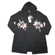 Vertigo Cardigan Womens S Black Floral Felted Open Hooded Boho Dark Cottage NEW