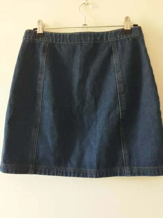 Falda DOTTI Mujer Talla 10 Azul Denim Algodón Informal Botón Frontal Foto 2 de 4