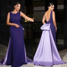 Scoop Neck Sheath Evening Dresses Sleeveless Backless Satin Party Prom Gowns New
