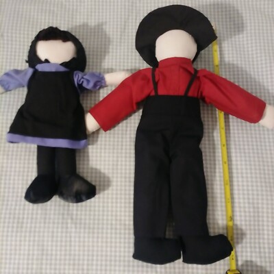 Vintage Handmade Amish Faceless  Cloth Rag Dolls 14 and 9 inch Man & Woman