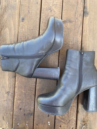 STEVE MADDEN Grate Sz. Womens 8M PLATFORM ANKLE Zip Up Black Leather Block  Heel | eBay
