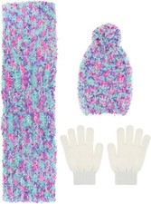 Capelli New York Girls Four Color Spacedye Skull Cap, Glove Set Ivory Combo M/L