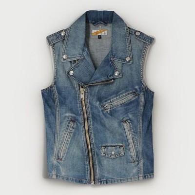 Schott NYC Perfecto Denim Joplin Sleeveless Jacket Women Blue Rain M