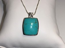 Ladies 925 Sterling Silver Turquoise 16 Pendant Necklace N20