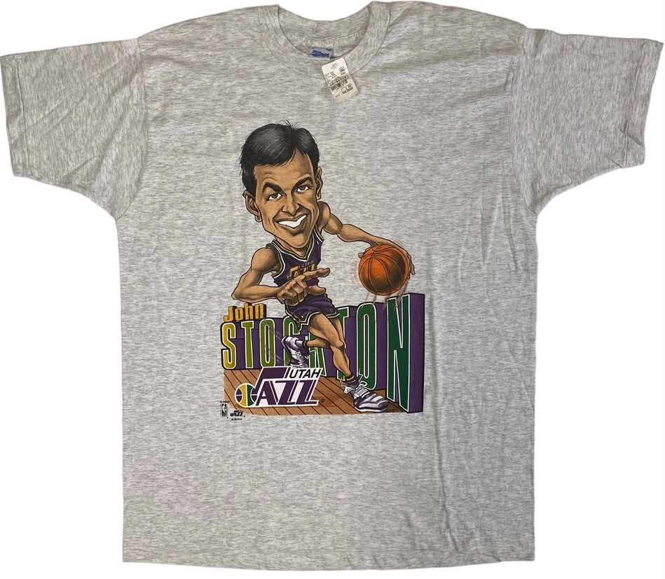 Vintage 90s Salem Utah jazz John Stockton NBA Cartoon Caricature T