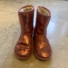 The Childrens Place Girls Pink Sparkle and Sequin Ankle Boots Fur Lined Size 3