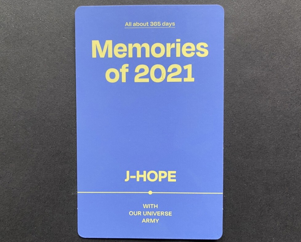 BTS Memories of 2020 J-HOPE ホソク Blu-ray BTS Memories of 2020 Blu-ray ver. Official Photocard + Paper