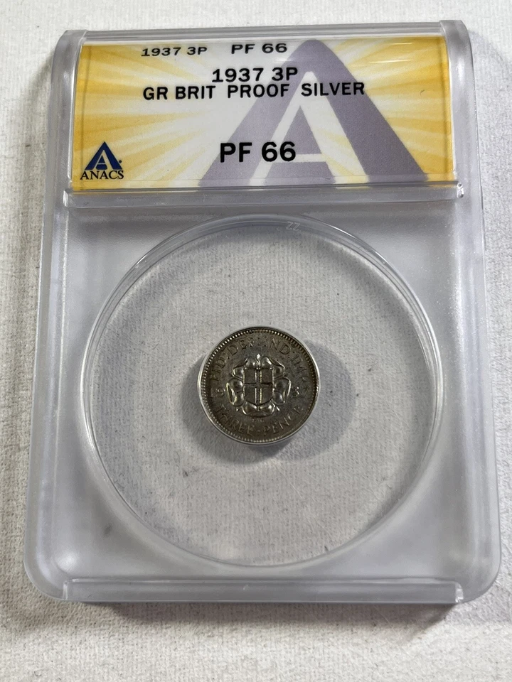 Gran Bretaña 1937 prueba 3 peniques de plata graduados PR 66 por ANACS Foto 2 de 4