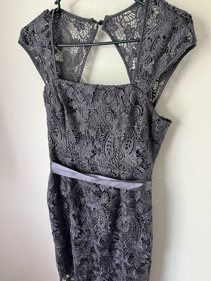 Adrianna Papell Knee Length Formal Sheath Dress Lace Dark Grey Blue Size 6 - Image 3 of 4